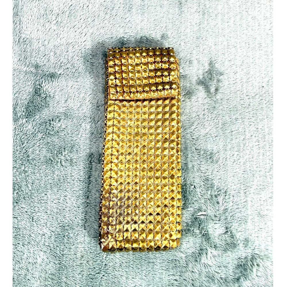 Vintage Gold Studded Metal Mesh Eyeglass Case Pouch Snap Shut Art Deco Flapper